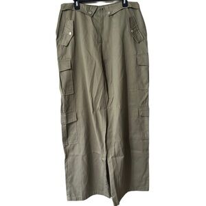 PrettyLittleThing Women's Olive Cargo Wide Leg Pants with Multi Pocket Design